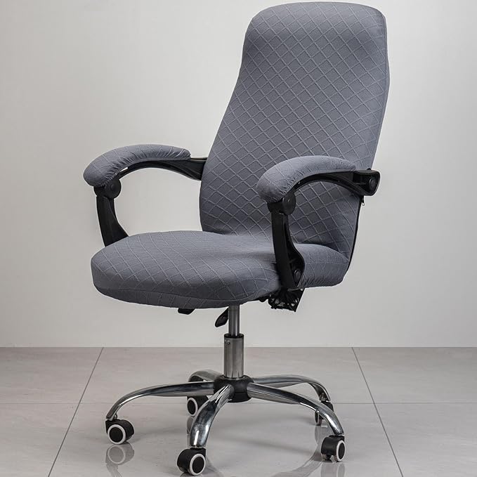 Melaluxe Office Chair Cover with Armrest Covers， Universal Stretch Desk Chair Cover, Computer Chair Slipcovers (Size: L) - Dark Gray