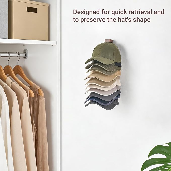 Mkono Hat Organizer for Baseball Caps, Hat Rack for Wall Hold Up to 10 Hats, Hat Holder On Wall Ball caps Storage Organizer Display for Door, Closet, Entryroom, Laundry Cap Organization (Small)