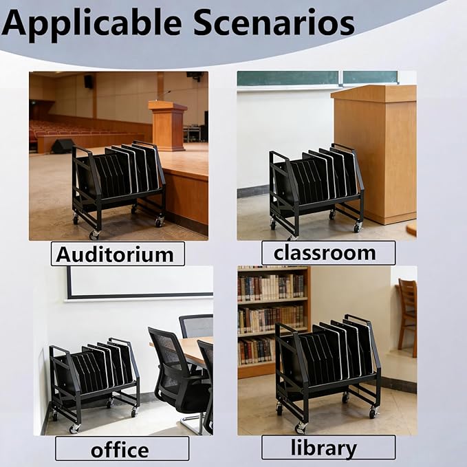 10 Slot Laptop Charging Cart Mobile Open Storage Rack with 4 Removable Wheels, Fits Laptops, Tablets, Ipads for Classrooms, Libraries, Office Desks