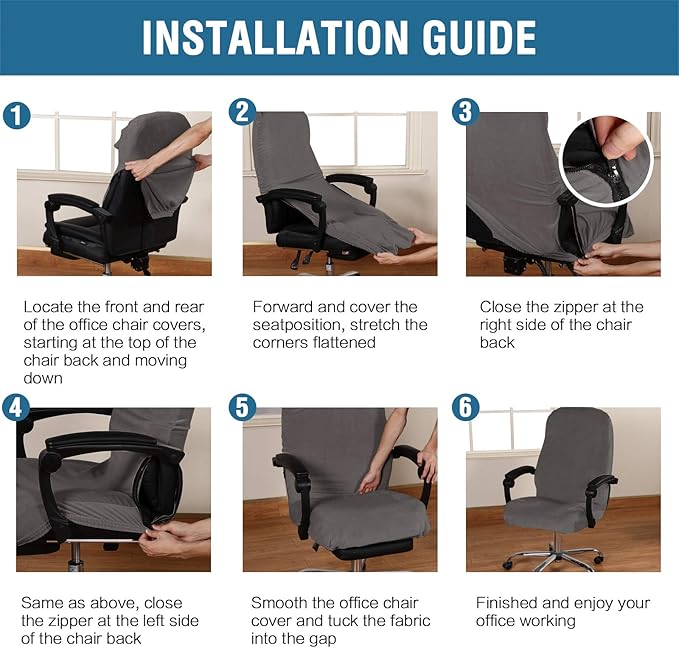H.VERSAILTEX Velvet Home Office Chair Covers Stretchable Computer Desk Chair Covers Mid - High Back Universal Executive Boss Gaming Chair Covers Removable Machine Washable, Grey