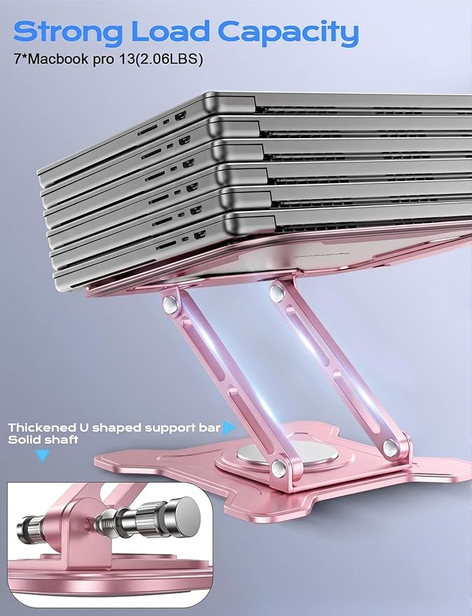 JCZT Adjustable Laptop Stand for Desk, 360° Rotating Base Ergonomic Computer Stand, Laptop Riser Foldable Protable for Office Home Fits Compatible with MacBook Pro/Air Notebook up to 10-16" Pink
