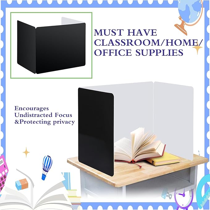 EARTHSON 24 Pcs Privacy Folders for Students, Privacy Dividers for Classroom, Study Carrel Desks Privacy Boards, Cardboard Privacy Shields Folder for School Teachers Home, Black