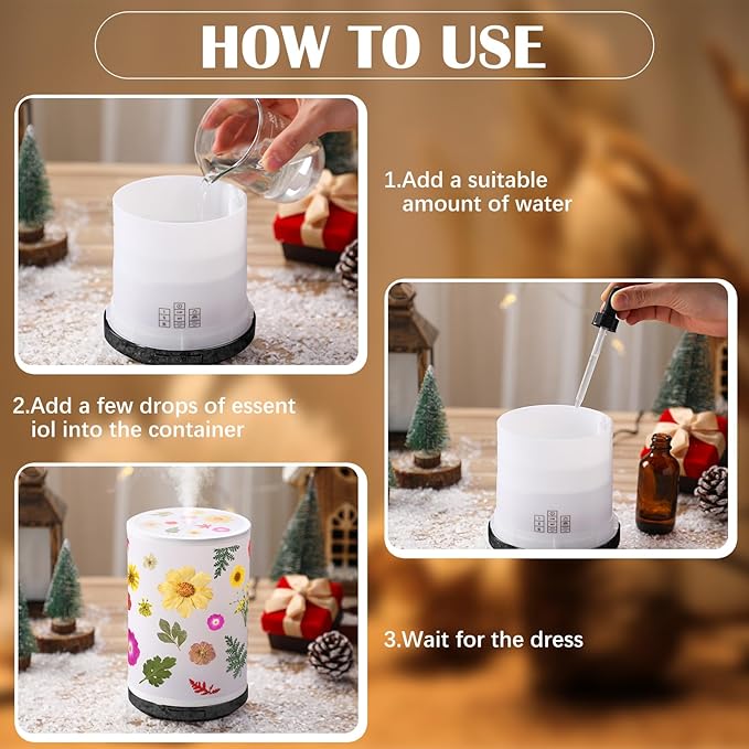 Rossesay Essential Oil Diffuser Flower Humidifiers Lamp, 250ml 7-Color LED Aromatherapy Diffuser with 3 Mist Modes Auto-Off Floral Night Light Gift for Women Mom Home Office Desk Decor
