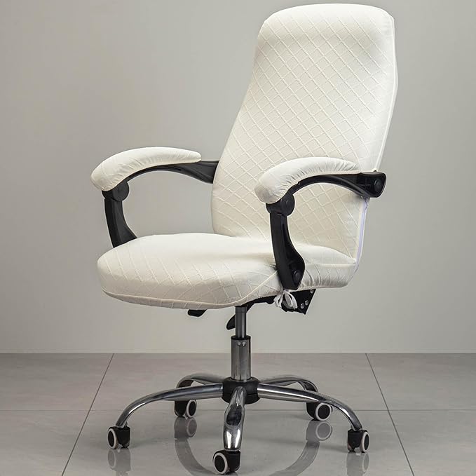 Melaluxe Office Chair Cover with Armrest Covers， Universal Stretch Desk Chair Cover, Computer Chair Slipcovers (Size: L) - Cream