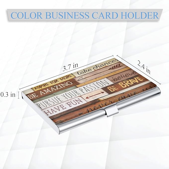 Business Card Holder，Color Printing Men's and Women's Business Card Case，Ultra-Thin Metal Business Card Organizer，Carry-on Pocket Wallet Business Card Holder,Inspirational Mottoes
