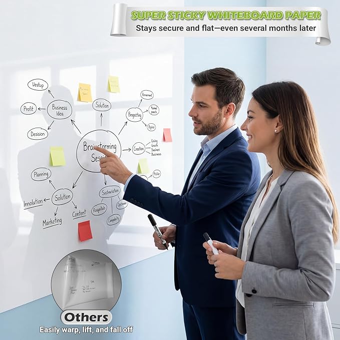 AFMAT Whiteboard Sticker for Wall, 4x6ft White Board Paper, Super Sticky Dry Erase Wallpaper, Peel and Stick Dry Erase Board with 16 Markers, No Ghosting Whiteboard Paper for Home Office Classroom
