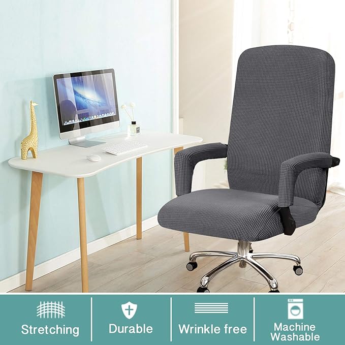 Turquoize Office Chair Cover - Stretch Computer Chair Cover with Arms, Universal Removable Rotating Slipcover for Dogs, Cats & Pets, Gray