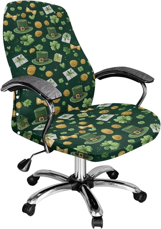 Talayituse Shamrock Hat Letter Coin Print Office Chair Covers, Stretch Computer Chair Cover Universal Boss Chairs Covers Modern Simplism Style High Back Chairs Slipcover St Patrick's Day Decor, Large
