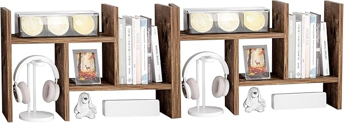 Jerry & Maggie Desktop Organizer Office Storage Rack Adjustable Wood Display Shelf Free Style Double H, Multi-Functional Mini Bookshelf for Desk Natural Stand (Natural Wood Tone/2 Pack)