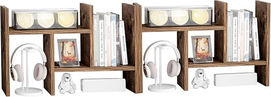 Jerry & Maggie Desktop Organizer Office Storage Rack Adjustable Wood Display Shelf Free Style Double H, Multi-Functional Mini Bookshelf for Desk Natural Stand (Natural Wood Tone/2 Pack)