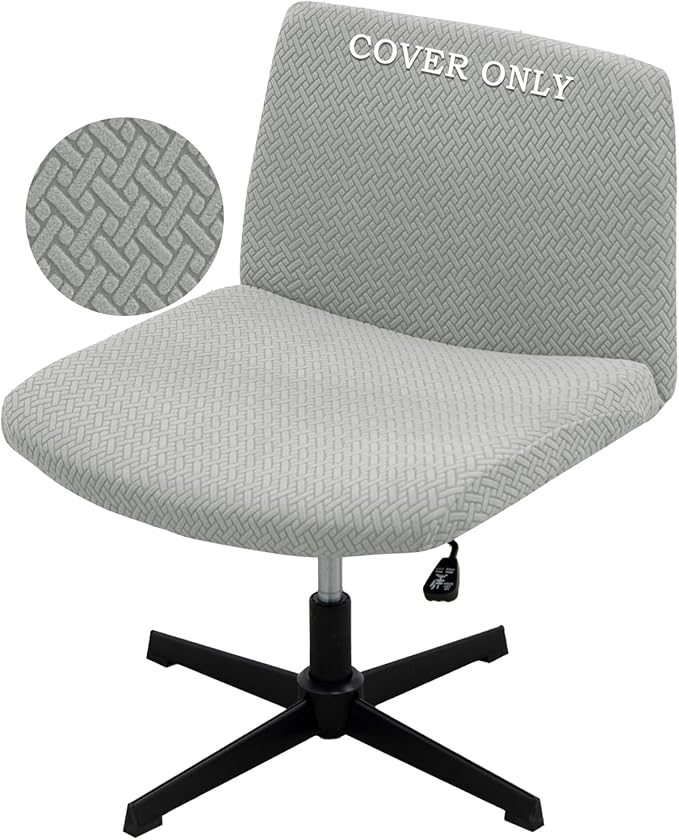 Vanity Chair Cover Criss Cross Chair Cover Elastic Armless Chair Slipcover Armless Chair Covers Office Chair Covers (Light Grey,Just The Cover,No Chair)