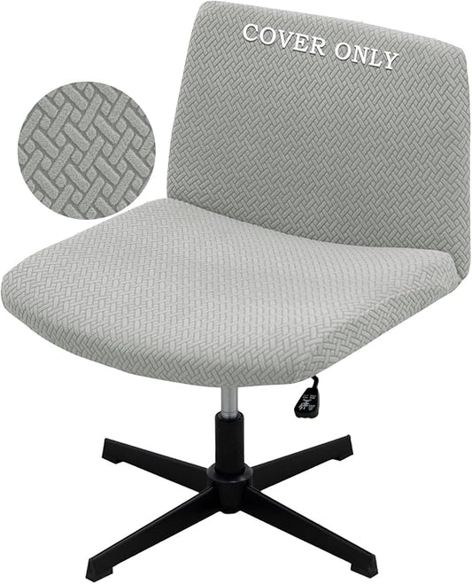 Vanity Chair Cover Criss Cross Chair Cover Elastic Armless Chair Slipcover Armless Chair Covers Office Chair Covers (Light Grey,Just The Cover,No Chair)