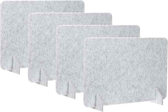 PATIKIL Desk Divider, 4 Set 24 x 16 Inch Acoustic Freestanding Desk Divider Desk Privacy Panel with 8 Pcs Support Feet for Library Office Workstation,Light Grey