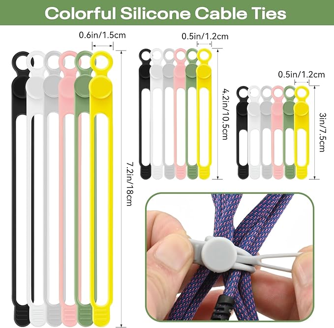 30Pcs Silicone Cord Organizer Reusable 3in Cable Ties for Charging Cords, Data Cables, Computer Wires Electrical Cord Organization Black