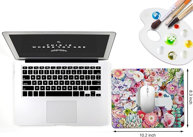 JIKIOU Mouse Pad with Non-Slip Rubber Base, Premium-Textured & Washable Computer Mousepad with Stitched Edges, Mouse Pads for Computers, Laptop, Gaming, Office & Home, 10.2 x 8.3 in Grey with White