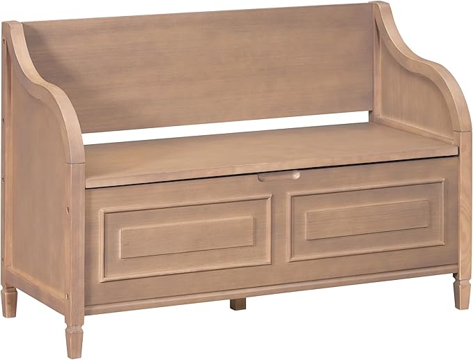 SOFTSEA 41.9" Storage Bench with Back, Entryway Shoe Bench with Cushion & Lift Top Storage, Rustic Shoe Storage Cabinet with Cushioned Seat for Entryway, Bedroom, Living Room (Brown)