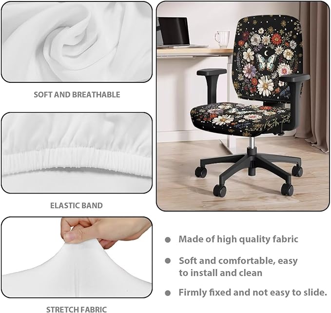 GLENLCWE Mandala Style Butterfly Flower Seat Covers for Chairs Protective Easy to Install Seat Cushion Split Protectors Lightweight Computer Office Chair Cover