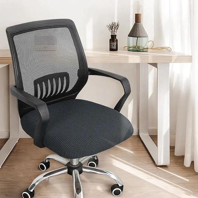 Sunnyway Stretchable Office Chair Seat Cover, Elastic Chair Slipcover with Tie Straps, Dining Chair Slipcover Machine Washable, Fits Seat Size 17.7"-21.7" (Grey)