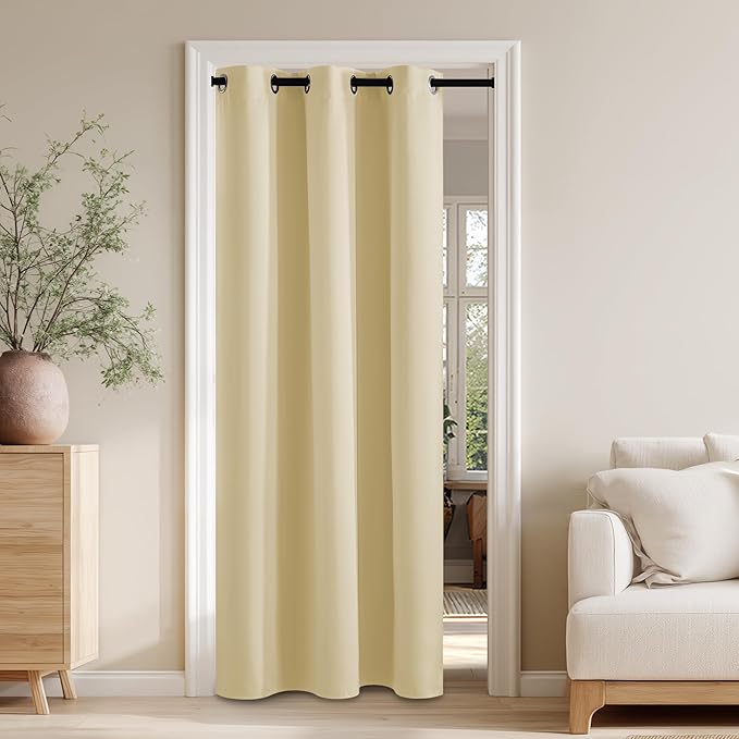 RYB HOME 100% Blackout Doorway Curtains, Closet Curtain for Open Closet, Privacy Room Divider Drape for Bedroom/Temporary Door, 1 Panel, W42 x L80, Beige