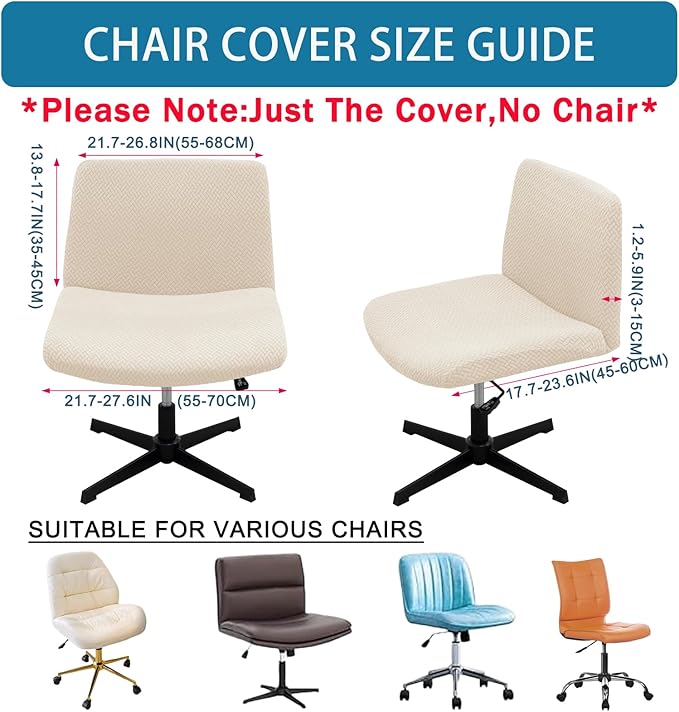 Vanity Chair Cover Criss Cross Chair Cover Elastic Armless Chair Slipcover Armless Chair Covers Office Chair Covers (Cream,Just The Cover,No Chair)