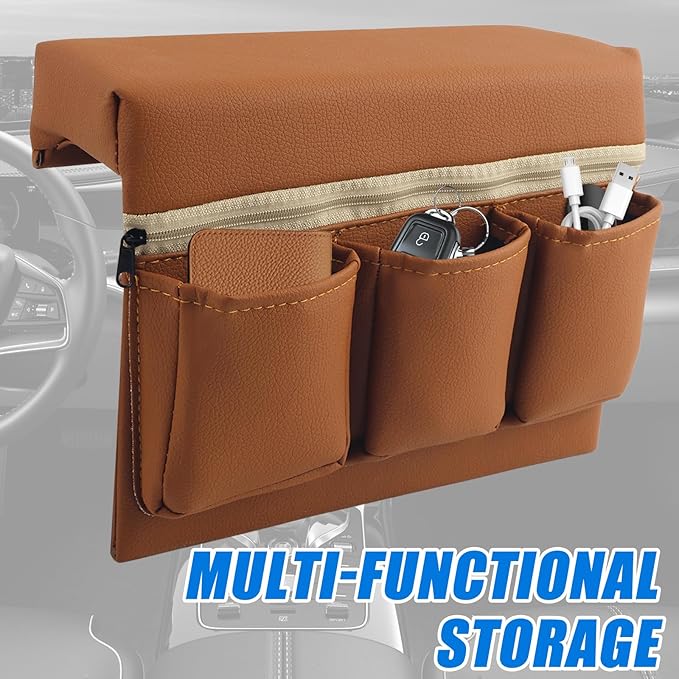Car Armrest Storage Box for Window,Multi-Function Car Window Armrest Organizer with Multiple Storage Pockets,Arm Rest Organizer Cars Windows for Armrests and Increasing Storages (Brown)