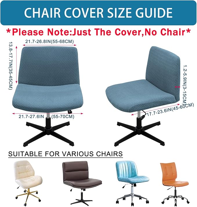 Vanity Chair Cover Criss Cross Chair Cover Elastic Armless Chair Slipcover Armless Chair Covers Office Chair Covers (Blue,Just The Cover,No Chair)