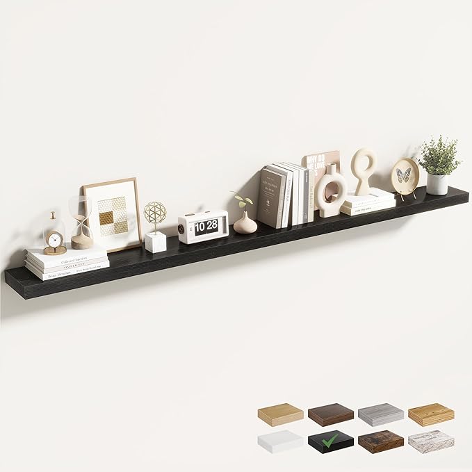 Acovy 72 Inch Floating Shelves for Wall 1 Pack, 72" Wall Shelves for Books, Storage, Decor, Wall Mounted Floating Shelf with Invisible Brackets for Kitchen, Living Room, Black