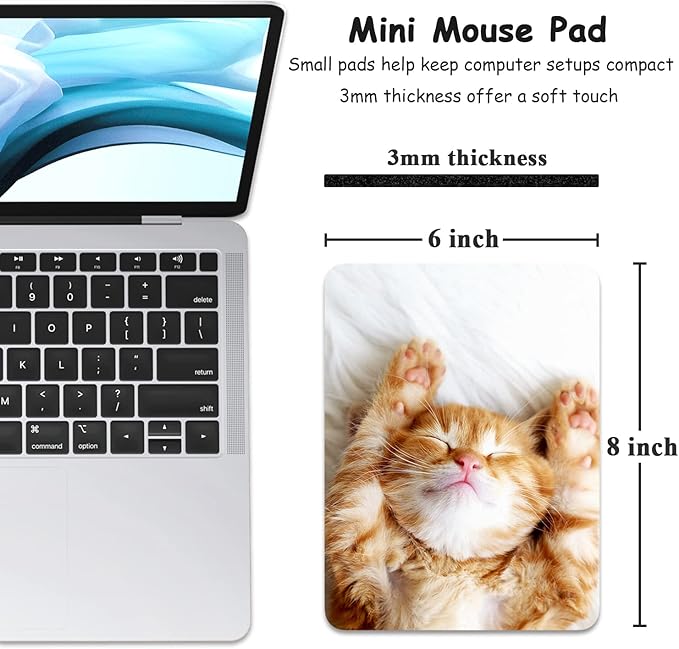 Dapesuom Small Mouse Pad, 6 x 8 Inch Thick Rubber Premium-Textured Non-Slip Portable & Washable Mini Mouse Mat for Women Men Wireless Laptops Keyboard Tray Gaming Work Computer Office Travel, Cute Cat