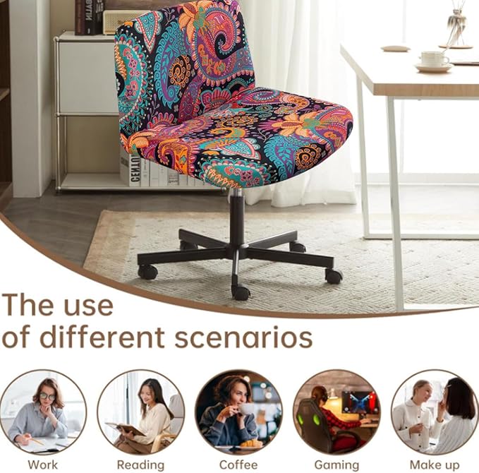 Levoberg Armless Criss Cross Office Desk Chair Cover Slipcovers Printed Vanity Desk Chair Covers Armless Cross Legged Wide Chair Covers Accent Mid Back Wide Swivel Task Chair Protector #13