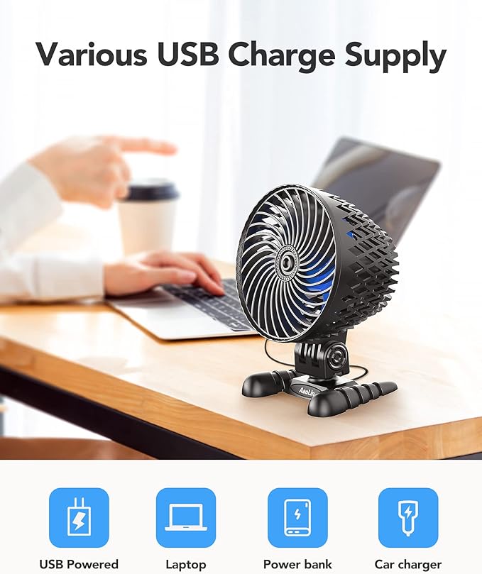 USB Desktop Small Fan, Stepless Speed Adjustment with Multiple Speed Levels, Portable Plug-in Personal Mini Fan,Quiet Powerful Airflow,Suitable for Office Home Dormitory Bedroom, 4.9 Feet Long Cable