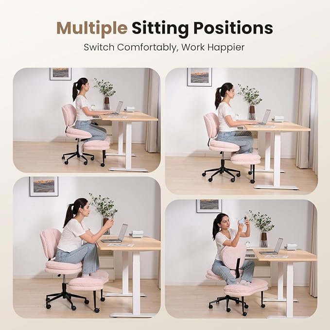 HOMRELEXA Extra-Wide & Tall Cross-Legged Office Chair – Deeply-Padded Cloud Seat, Ergonomic Back Support, Adjustable Height for ADHD & Meditation, Pink
