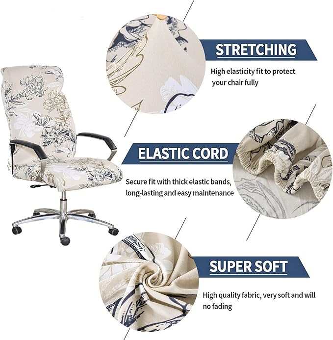 NILUOH Stretch Office Chair Cover with Zipper Printed Computer Chair Cover for Armrest Chair Universal Removable Spandex Rotating Boss Chair Slipcovers Soft Desk Chair Seat Protector for Dogs, Cats
