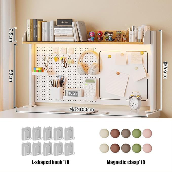 Clamp On Desk Organizer Shelf with Perforated Panels and Shelving Unit, Clamp-on Above or Under Desktop Storage Shelf for Office Home Dorm Desk