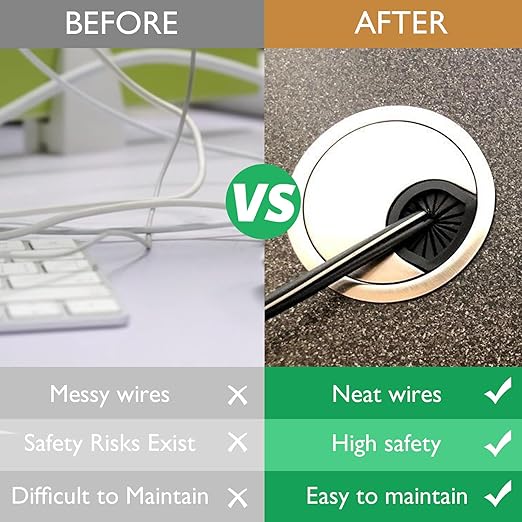 EASYEAH 1 Pcs Desk Grommet 2-1/16" / 53 mm, Desk Cord Hole Cover, Cable Grommet Metal Zinc Alloy Materilal, Desk Hole Grommet for Home & Office Pc, Detachable Cable Cord Organizer-Flat Black