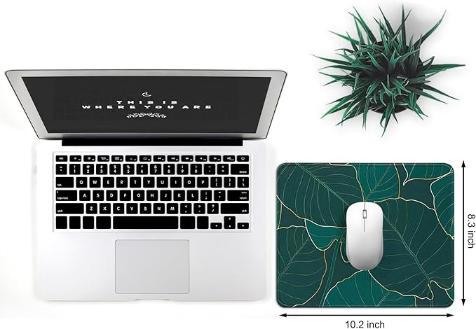 JIKIOU Mouse Pad with Non-Slip Rubber Base, Premium-Textured & Washable Computer Mousepad with Stitched Edges, Mouse Pads for Computers, Laptop, Gaming, Office & Home, 10.2 x 8.3 in Leaf