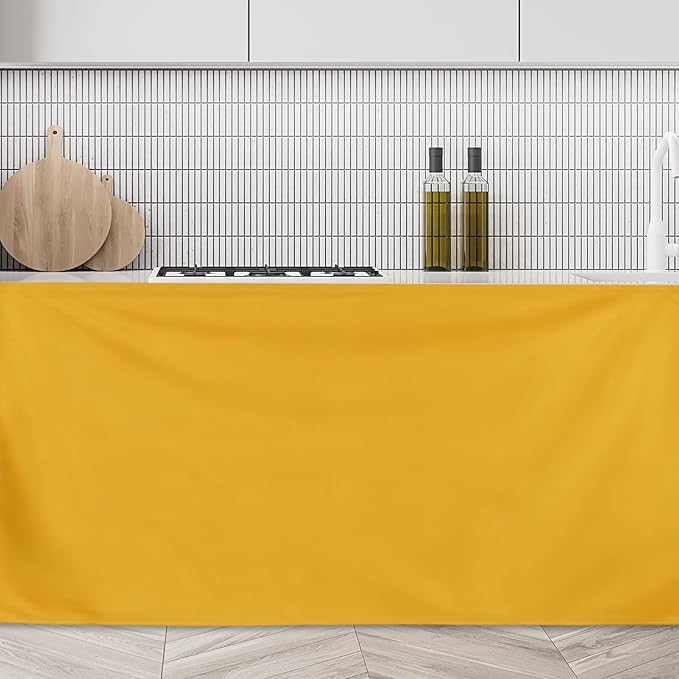 uxcell Cabinet Curtains, Dust Proof Privacy Drape Short Curtain, Hook & Loop Under The Desk Skirt for Kitchen Bathroom Closet Storage Room (51.1" W x 27.6" H, Brown Yellow)