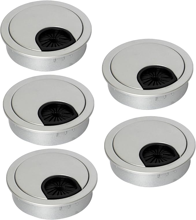 Signite 5 Pcs Plastic Desk Cable Grommet 2-1/2" – Durable Desk Hole Cover for Wire Management, Desks Cord Grommet for Workstations, Tables, Countertops 60mm Hole Cover for Home & Office Use - (Silver)