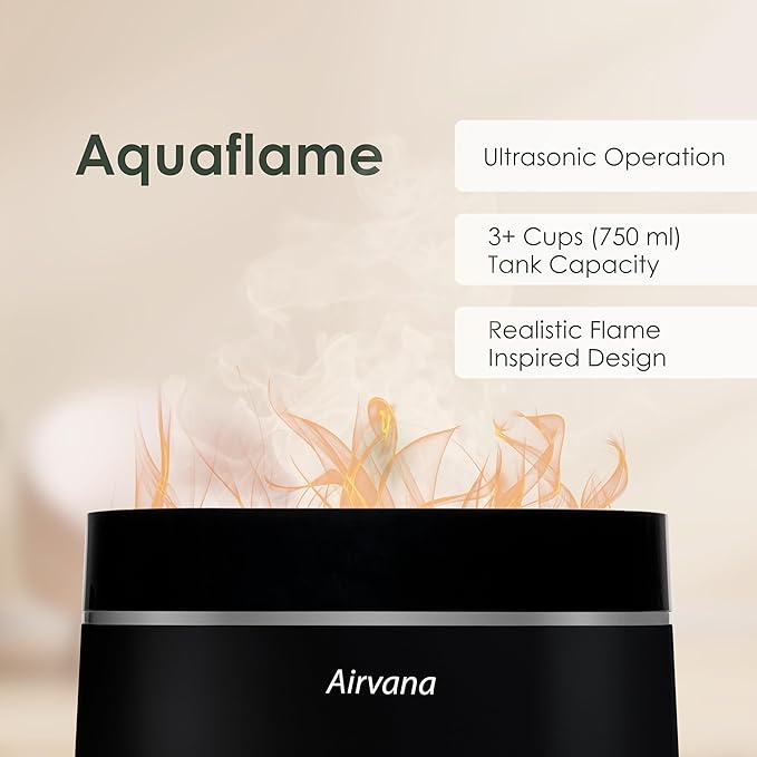 AquaFlame Ultrasonic Humidifier (.75L / .20 Gal) - Vibration Technology Humidifier with Essential Oil Diffuser – Tabletop Design for Personal Use, Dorm Rooms, & Desks -Gray