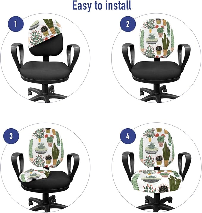 Ambesonne Cactus Office Chair Slipcover, Pattern with Succulent Plants and Cactuses in Pots Botanical Floral Mexican Garden, Protective Stretch Decorative Fabric Cover, Standard Size, Fern Green