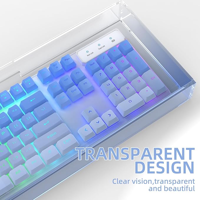 Attack Shark KC04 Acrylic Clear Transparent Keyboard Cover(17.4 * 6.5 * 1.9 inch) with Dustproof Waterproof Anti-hit Anti-cat Protective Case for Standard 104 Key Mechanical Gaming Keyboard Blue