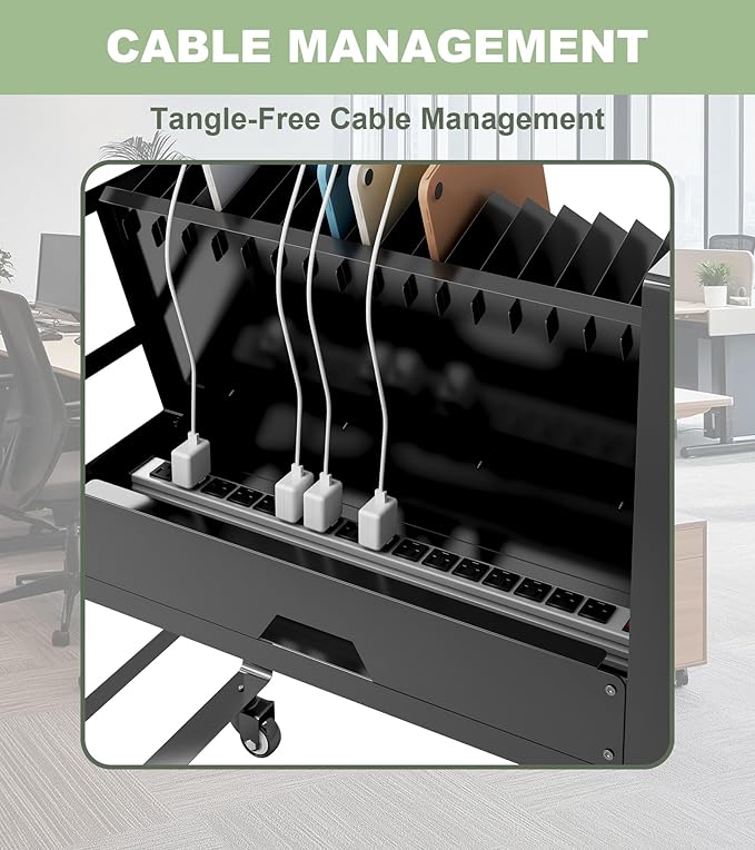 16-Device Mobile Open Charging Cart with Power Strip,Rolling Laptop Charging Station on Wheels for Chromebooks,Tablets & Laptops,Portable Storage Rack for Classroom,Office & Library (Black)