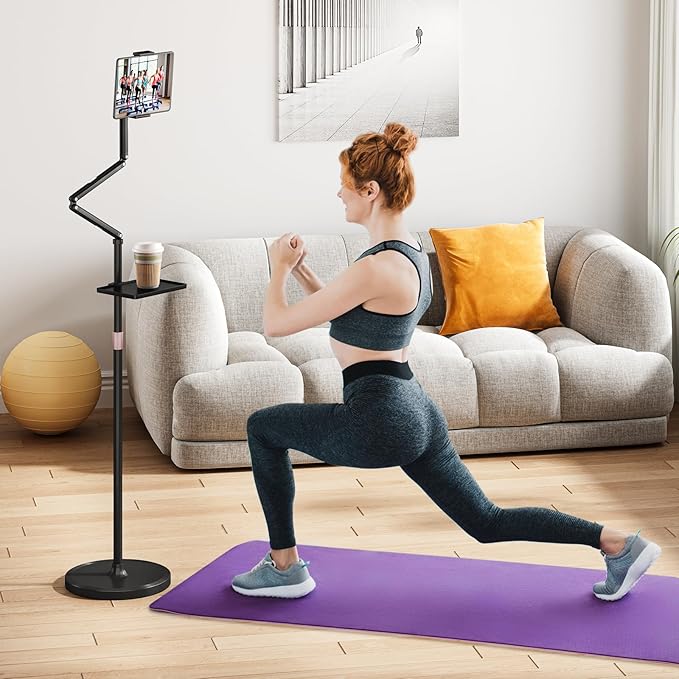Houele Tablet Floor Stand with Removable Tray, iPad Floor Stand Holder for Bed, Height Adjustable Tablet Mount iPad Holder for 4.7”-15.6” Tablets iPads and Phones