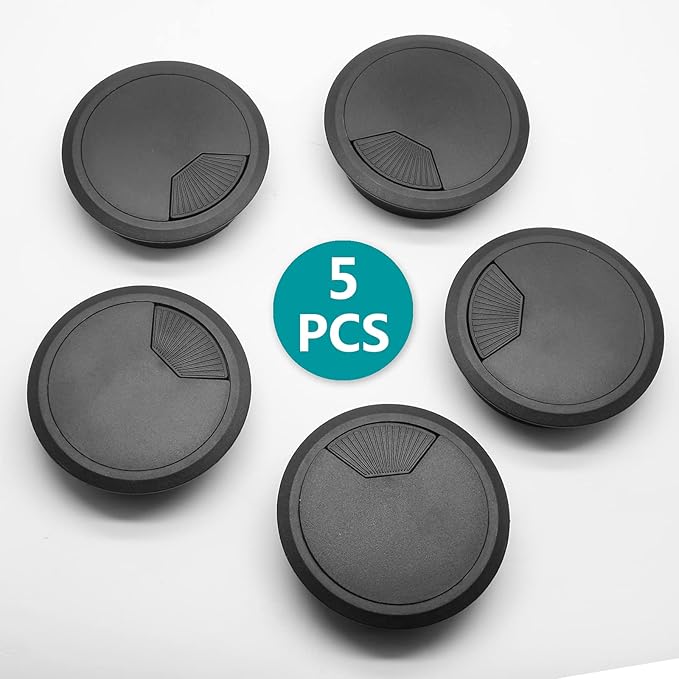 5Pcs 3-1/8" / 80mm Computer Desk Grommet, Plastic Round Desk Grommet Hole Wire Cover Organizer, Black