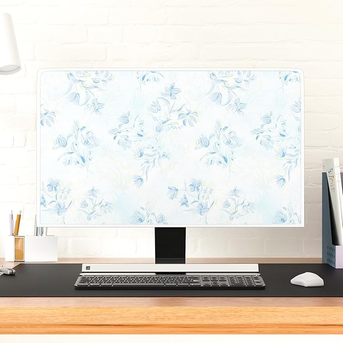 Blue Wildflower Floral Waterproof Screen TV Dust Cover 80 Inch Elegant Flowers Television Covers Antistatic Weatherproof TV Display Screen Cover Anti-Scratch Dustproof Protective