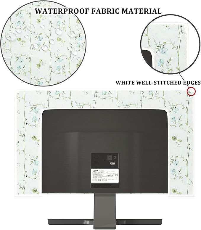 Elegant Flower Plant Waterproof Television Covers 40,41,42,43 Inch Green and Blue Botanical Weatherproof TV Cover for LCD LED Desktop and Home Hanging TV Anti-Scratch Anti-Static Protective