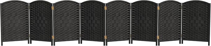 Red Lantern 2 ft. Short Diamond Weave Fiber Folding Screen - Black - 8 Panel