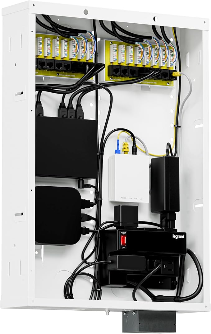 Legrand On-Q 20-Inch Structured Wiring Enclosure with Screw-On Cover, Durable Steel, Cable Management, Recessed or Surface Mount, Compatible with On-Q Accessories, Glossy White