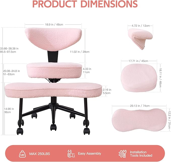 Ergonomic Kneeling Chair with Wheels, Cross Legged Office Chair with High Lumbar Support, 360° Swivel Meditation Chair for ADHD & Yoga, Wide Criss Cross Chair for Home