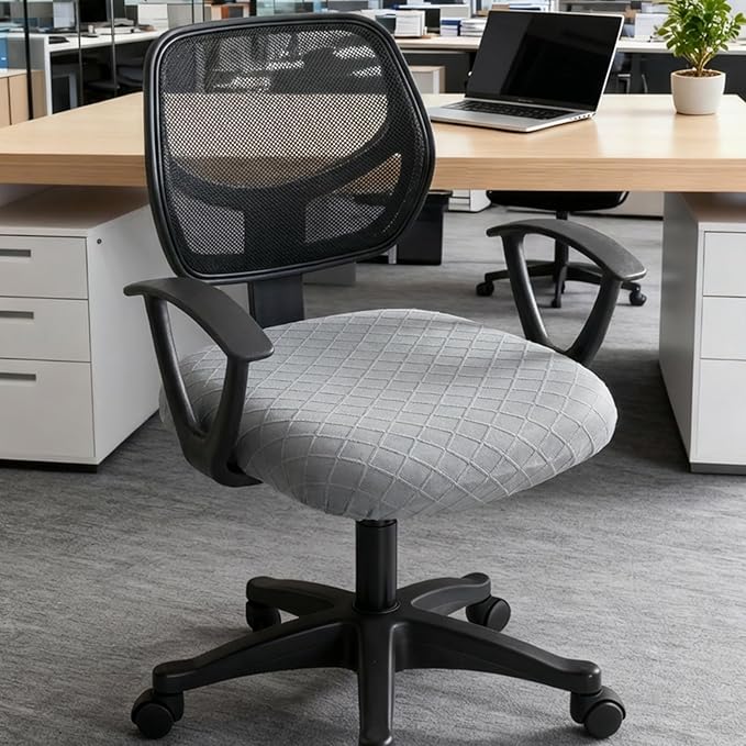 Stretch Jacquard Office Chair Cover, Removable Washable Desk Chair Cover, Anti-dust Seat Cushion Protectors - Grey