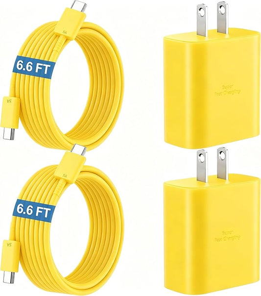 45W Super Fast Charger USB C Android Phone Type C Charger Fast Charging Block with 6.6FT Cord for Samsung Galaxy S26/S26 Ultra/S26+/S25 Ultra/S25/S24 Ultra/S24/S23 Ultra/S22/S21/S20/Note 10, Yellow